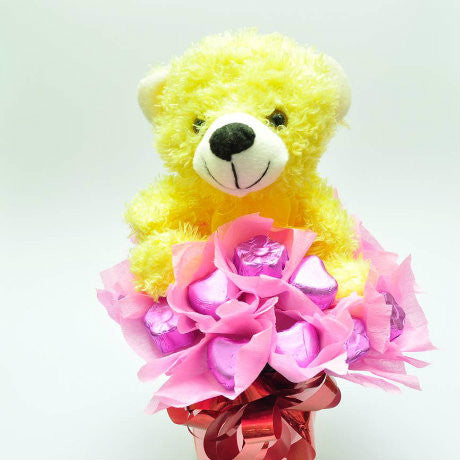 Pink 15 with Yellow Bear Bouquet
